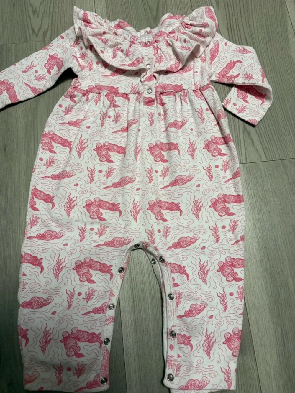 Kate Quinn Pink Sea Otter Ruffle Jumpsuit Size 18/24 Months